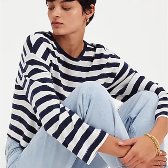 Madewell Drop-Shoulder Pullover Crop Tee Shirt Top in Stripe Size XXS - Picture 4 of 5